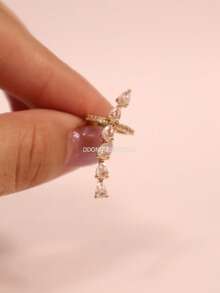 Luxury Ear Cuff Earring With Cubic Zirconia, Gold Or Silver, Fake Cartilage Piercing (No Hole Needed) - A-金色 - 查看 5