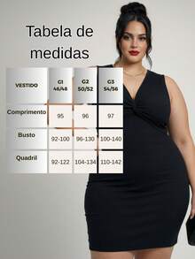 Elegant Plus Size Dress With V-Neck And Sleeveless - Black - View 7