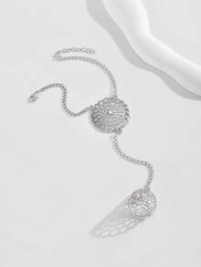 1件波西米亚风时尚镂空花卉水钻装饰金属指链，适合日常佩戴 - 白K - 查看 3