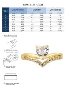 Women's Gold-Plated Cubic Zirconia Ring, Minimalist Heart-Shaped Main Stone, V-Shaped Band Design, Versatile & Elegant, Suitable For Daily Commute/Work, Great Birthday Gift For Fashionista - Gold - View 4