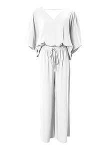 The New Women's Fashionable Batwing Sleeve Set Is Suitable For Work, Date, Commuting, Party, And Daily Casual Wear.It Offers Comfortable Clothing. - 白色 - 查看 2