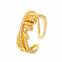 1pc Multi-Layer Rotating Flexible Fidget Ring, Adjustable Open Design With Rhinestones, Casual & Versatile Creative Jewelry Suitable For Daily Wear - 金色 - 查看 3