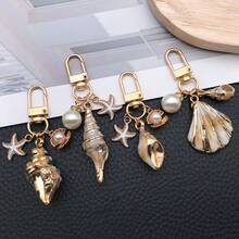 1个亚克力仿天然贝壳海星钥匙扣，沙滩钥匙扣，可爱海星珍珠贝壳钥匙扣，包包挂饰，钱包挂饰，夏季旅行礼物，女士 - 杏色 - 查看 7