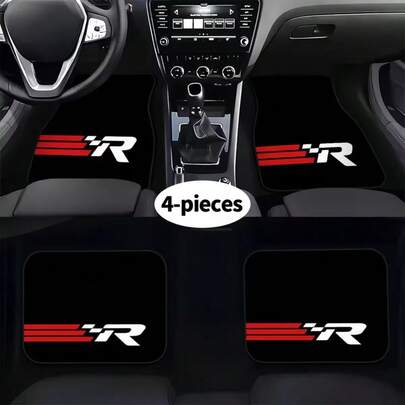 4pcs High-End R Logo Car Floor Mats - Easy To Clean, Decorative And Protective Accessories For Driver's Seat, Fashionable And Advanced Interior, Enhancing Driving Pleasure And Comfort
