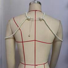 Pearl Shoulder Chain, Necklace Collarbone Chain Bridal Wedding Accessories, Multi-Layer Shoulder Chain QQ073 - White - View 4