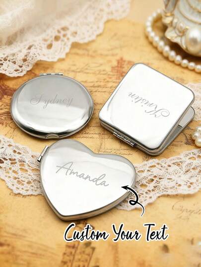 Specchio compatto per trucco personalizzato e inciso in argento, specchio tascabile personalizzato, regalo per damigella d'onore, regalo di compleanno e Natale per lei, regalo di ringraziamento per damigella d'onore, regalo per addio al nubilato, regalo di matrimonio, regalo per la festa della mamma, specchio tascabile inciso personalizzato - elegante materiale in acciaio inossidabile con funzione di ingrandimento