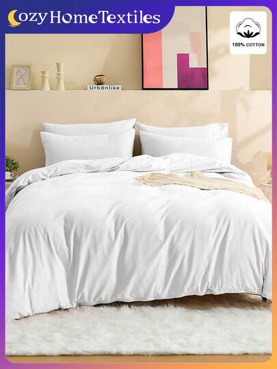 2/3pcs Solid Color Duvet Cover Set, 100% Cotton Bedding Set, Bedding, Ultra Soft And Anti-Pilling, Skin-Friendly And Breathable, Suitable For All Seasons Comforter Cover, Machine Washable, Stylish Bedroom/Wedding Decor, Multiple Sizes Available, Quilt Core And Pillow Insert Not Included, Home Essentials, With Zipper, Room Decor, Gift For Mom/Dad/Friend, Bedding Double, Double Bedding Set