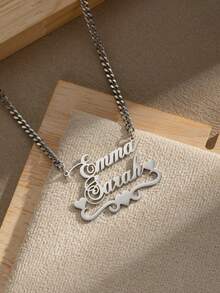 1pc Customized Double-Layer Name & Heart Necklace, Personalized Crown Name Necklace With Birthstone, Couples Nameplate Necklace Gift, Valentine's Day Gift, Christmas Gift - Silver+Style 8 - View 2