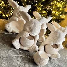 Set de 2 moldes de silicona de resina con textura de peluche en forma de conejo y soporte de vela redondo - Adecuado para hacer velas, yeso, arcilla, cemento y concreto. Diseño creativo de conejito de Pascua para manualidades, joyero, decoración del hogar con gestos de conejo de peluche - Juego de 2 figuras de conejo de peluche y molde para candelabro redondo. - Ver 6