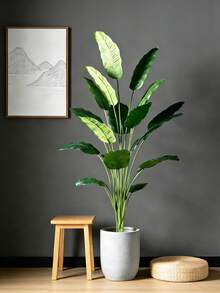 ورقة نبات الجنة الاصطناعية الكبيرة 85-115 سم، ورقة موز صناعية استوائية، ورقة نبات نخيل بلاستيكية كبيرة الحجم، أوراق شجر واقعية لديكور المنزل والحديقة، لا تشمل الأصيص، قطعة واحدة، مناسبة لعيد الحب، عيد الميلاد، حفل التخرج - أخضر - مشاهدة 2