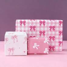 3/6pcs Golden And Pink Glitter Bows And Checkered Design Packaging Paper Elegant Girly Style For Birthdays, Baby Showers, Weddings, Valentine's - Multicolor - View 4