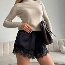 Boho Women's Lace Trim Satin Silk Shorts Shiny Elastic Waist Mini Shorts Pettipants Half Slip Shorts French Knickers Boyshorts For Dresses Full Coverage Underwear Lounge Pants - 彩色 - 查看 6