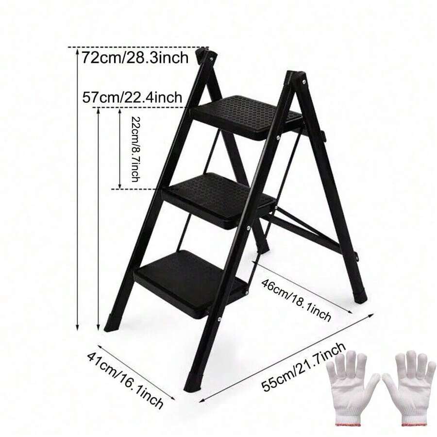 3 Step Ladder Folding Heavy Duty Aluminium Outdoor Indoor Lightweight Step Stool - Negro - Ver 1