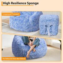 Beaully Shell-Shaped Two-Tone Faux Fur Floor Lounger, Modern Boho Bean Bag Chair, Ultra Plush Supportive, Cozy Reading Nook Or Lounge Chair For Bedroom, Dorm, Living Room - 藍色 - 查看 5