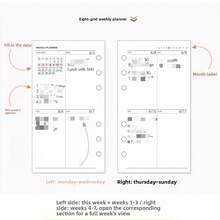 40张A6/A7/M5极简主义8格周计划表替换装，活页纸，交叉页面设计，适用于日记、笔记本、学习计划、习惯追踪、计划本等。 - 八分格 - 查看 3