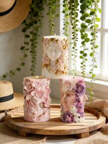 1 Silicone Mold For A Flower Side Face Art Relief Girl Candle, Featuring A Three-Dimensional Design Of The Girl's Side Face And Lily Flowers. The Texture Of The Hair And The Realistic Braided Veins Are Delicately Depicted. - Relief Portrait Candle Mold - View 6