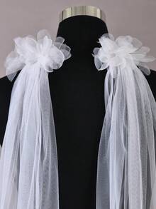 1 Pair Embroidered Ball Bridal Veil With Combs Elegant Woman Wedding Veil - Milky - View 8
