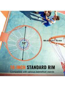 Basketball Rim, Wall Door Mounted Basketball Hoop, Heavy Duty Q235 Basketball Flex Rim Goal Replacement With Net, Standard 18" Indoor And Outdoor Hanging Basketball Hoop - 橘色 - 查看 2