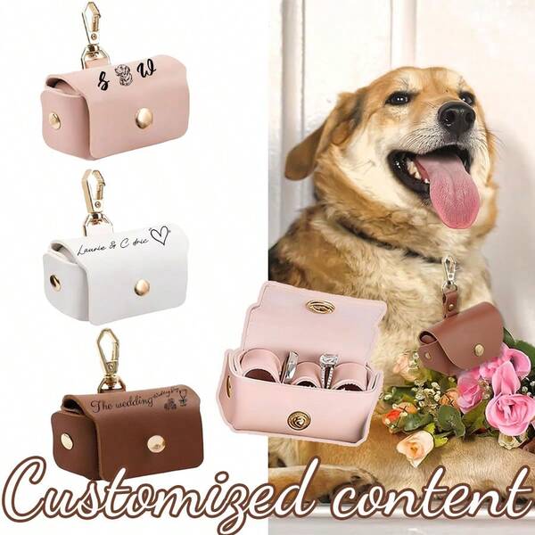 Customized 1pc Personalized Leather Proposal Ring Box, Mini Cute Customizable PU Leather Ring Box Travel Jewelry Storage Bag, Dog Collar Pendant Ring Storage Bag, Suitable For Storing Earrings And Rings For Engagement And Wedding Ceremonies, Can Be Personalized To Include Your And Your Partner's Initials Or Full Names. Suitable For Weddings, Proposal Ceremonies, Parties, And Accessory Storage Occasions