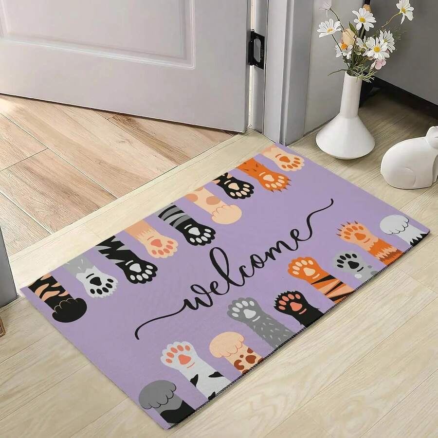 Cat Paws Cute Door Mat Welcome Doormat,For Entrance,Front Porch,Easy To Clean Entry Mat,Low Profile Front Door Mat Home Decor - 1PC - View 1