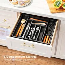 Expandable Cutlery Tray Holder, Drawer Organizer, Adjustable Tray, Organize Kitchen Silverware, Cutlery, Knives And Spoons With Labels, For Messy Kitchen, Bedroom Or Living Room Drawers - 灰色 - 查看 4