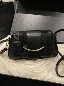 Women's Crossbody Bag, Fashion Versatile Flap Closure Baguette Bag - Black - View 6