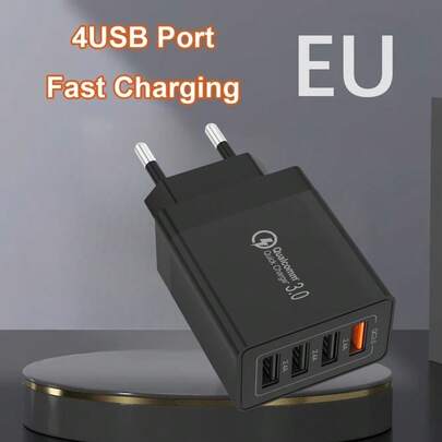 Bộ sạc USB đa năng, 4 cổng USB 33W QC3.0, sạc nhanh 33W cho điện thoại di động, tương thích với iPhone 14/13/12/11 Pro Max/XS/XR/8/7/6/5, và Galaxy S21/S20/S10/S9/A14/A15/A34/A55