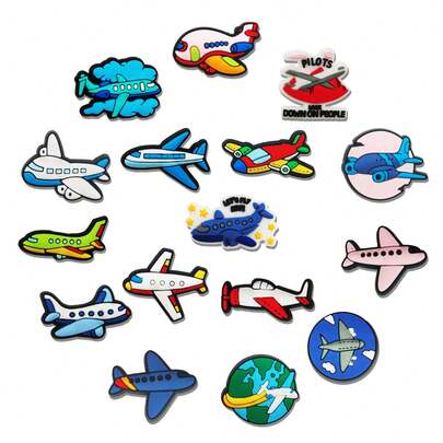 16 piezas Charms de avión para sandalias, decoración de zapatos de alta calidad, accesorios populares, gran regalo para adolescentes, hombres, mujeres y adultos