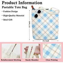 Euuztu Canvas Tote Bag Women, Aesthetic Shopping Bag Foldable Bag Reusable Tote Bag, Gifts Friends - 復古藍條紋 - 查看 5