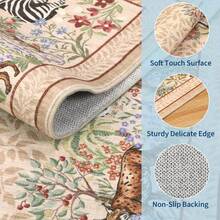 Washable Zebra Pattern Gray-Brown Doormat, Kitchen Rug, Bathroom Mat, Area Decorative Carpet, Washable Small Rug, Suitable For Entryway, Jungle Adventure Forest Animal Print Indoor Carpet, Non-Slip Retro Style, Applicable For Kitchen, Entryway, Bathroom, Bedroom - Woodland Animals - View 9