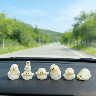 3/6pcs Mini Cute Duck Car Decor, Funny Little White Duck Car Ornament, Car Interior Small Decoration, Healing Style Decor, Suitable For Car, Computer Monitor, Gift, DIY