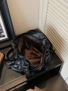 Retro Minimalist Large Capacity Fashion Student/Work Commute Tote Bag - Black - View 4