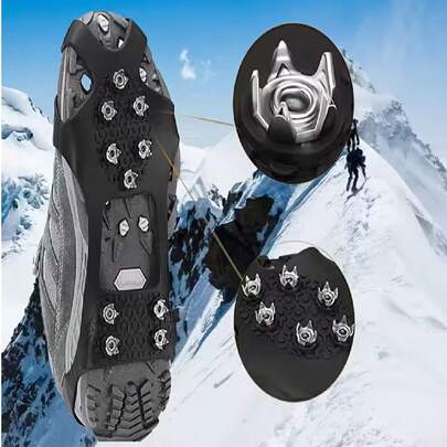 Gai chống trượt 10 răng, thích hợp cho đi bộ đường dài, leo băng, chạy bộ, hoạt động ngoài trời, tuyết, bề mặt băng, gai chống trượt bằng thép cho giày đi trên địa hình tuyết và băng giá để ngăn ngừa té ngã.