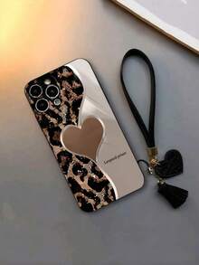 1pc Heart Leopard Print UV Printed Phone Case, Comes With New Heart Wrist Strap, Soft TPU Protective Phone Cover Compatible With IPhone 17 16 15 14 13 12 11, Creative Pattern Phone Case, Great Gift For Valentine's Day, Birthday, Christmas, Halloween, Boyfriend, Family And Friends - Multicolor - View 2