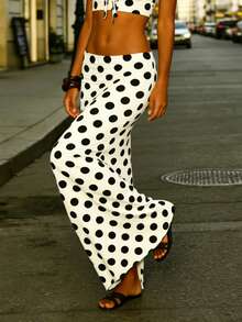 Women's Dot Print Long Skirts Fashionable Casual Low Rise Flowy Going Out Midi Skirt - White - View 6