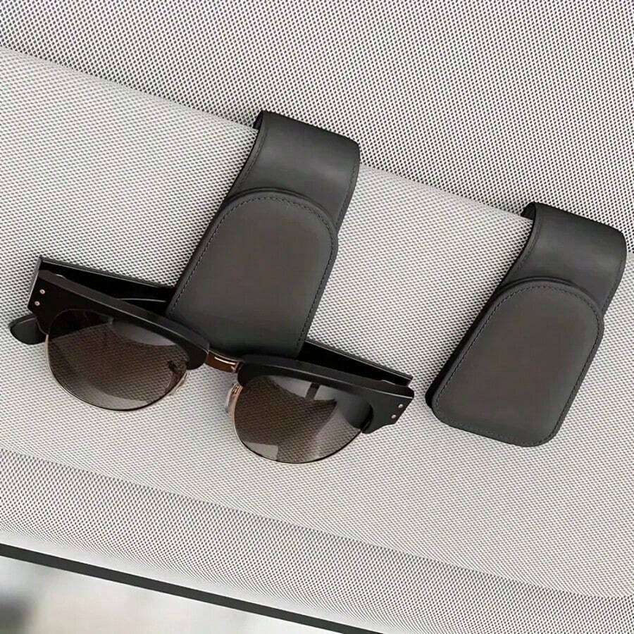 Sunglass Holder For Car Sun Visor, Magnetic Eyeglass Hanger Clip For Car Visor, Leather Car Glasses Mount, Car Interior Visor Accessories - Black - View 1