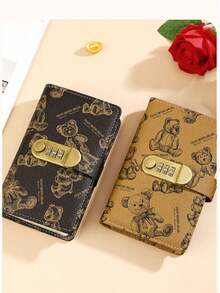 Cute Bear Pattern Password Lock Cash Notebook, 2026 Planner, Christmas Gift, Men's Office Supplies, Fast Shipping, 50 Pockets, Waterproof Durable Cover, Wider Spine, Fixed Inner Pages, Large Capacity Storage Notebook - Multicolor - View 9