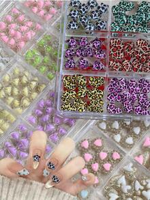 12grids 混合豹纹爱心和星星美甲饰品 - 3 种款式 3D 树脂波点爱心彩色爱心可爱美甲配件,适用于情人节、新年、圣帕特里克节、节日 - 爱心、星星和蝴蝶结形状美甲水钻装饰美甲贴纸,女士美甲用品,鞋饰蝴蝶结,按压式美甲,假指甲,美甲饰品,美甲装饰,美甲师用品 - 彩色 - 查看 3