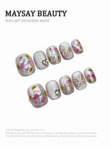 10 Stücke handgefertigte ovale Kunstnägel pro Set, mit silbernem Stern-Katzenaugen-Design und dekoriert mit silbernen Stern-Pailletten, inklusive Werkzeug. Es kann als Geschenkset für Frauen zu Feiertagen gegeben werden und ist für den täglichen Gebrauch durch Frauen jeden Stils geeignet. - Verschiedenfarbig - Übersicht 1