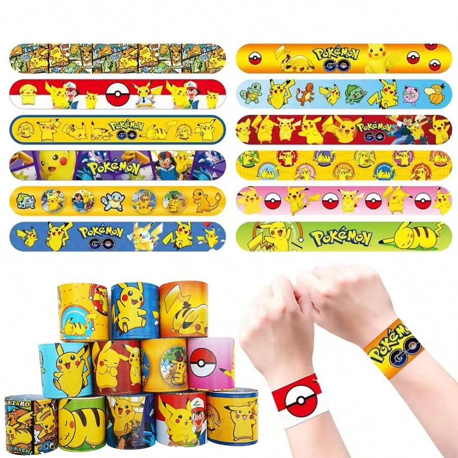 36/24pcs Pokemon Cartoon Clapping Bracelets, 12 Unique Designs, Fun Party Favors And Holiday Decorations, Suitable For Birthday Parties, Events And Celebrations, Colorful Clapping Bracelets With Adorable Pokemon Patterns, Fit For All Ages, Ideal As Fun Gifts, Party Favor Bag Fillers, Party Favors, Animal Theme Clapping Bracelets, Novelty Items, Carnival Toys - Multicolor - View 1