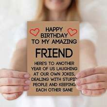 1pc Best Friend Birthday Card, Humorous Greeting Card For Friend's Birthday, Friendship Card, Best Friend Birthday Gift,Christmas - Red - View 5