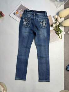 Women's Casual Cropped Denim Skinny Jeans With Pocket And Zipper Details High Stretch Fabric - Blue - View 7