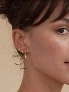 3PCS Mobius Rotating Twisted Earrings Starburst Earnail Pendant Set Copper Alloy Inlaid With Cubic Zirconia Middle East High Model Suitable For Women's Daily Gift Giving, Photography, Wearing Jewelry Earbone Jewelry - 扭紋耳環套裝 - 查看 4