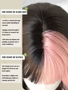 24英寸粉色波浪假发，带刘海，挑染黑色发丝，长卷发，自然蓬松柔软，采用合成纤维编织而成，适合女性和女孩圣诞派对角色扮演使用。 - 粉色 - 查看 5