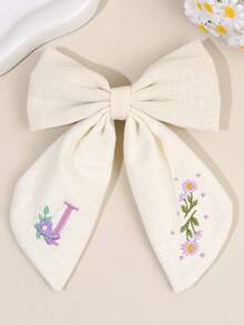 1件女孩26字母白色布藝蝴蝶結髮夾，花卉刺繡髮飾，優雅兒童髮飾，適合日常配戴、派對禮物 - 彩色 - 查看 29
