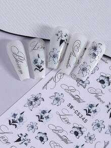 2 miếng dán móng tay hình chữ cái Ink Lily, họa tiết chữ cái trang nhã, tự dính, dụng cụ làm móng DIY dành cho nữ. - màu đen - Xem 5