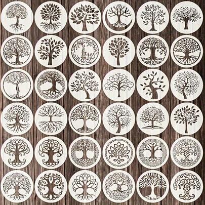 36pcs Tree Of Life Body & Face Painting Stencil Set - Reusable DIY Art Templates, Suitable For Halloween, Christmas, Valentine's Day And More - Perfect For Makeup, Greeting Cards And Craft Projects