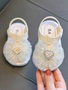 Sandalias planas con decoración de lazo con cuentas para niñas - Blanco - Ver 2