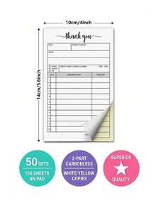Thank You Receipt Books, White & Yellow Two-Part Carbonless Receipt Pad, Small Business Invoice Book, Order Book Receipt Books Invoice Book For Business,School Supplies,Back To School - Multicolor - View 11