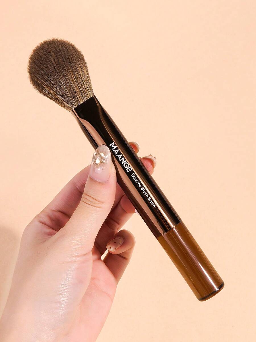 MAANGE 1pc Professional Aluminum Tube Powder Brush,Soft Powder Makeup Brush,Makeup Tools With Soft Fiber For Easy Carrying,Brush For Travel,Accessories Gifts For Friends,Giveaways - Coffee Brown - View 1